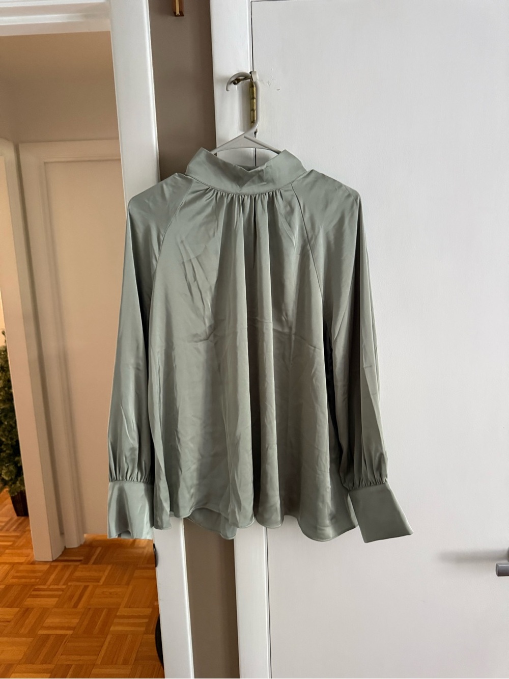 H&M Light Sage Green Mock Neck Blouse